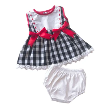 

Vintage Spain Kids Dresses for Girls Princess Mini Tutu Birthday Party Dress Baby Girl Plaid Bow Wedding Costume Toddler Vestido