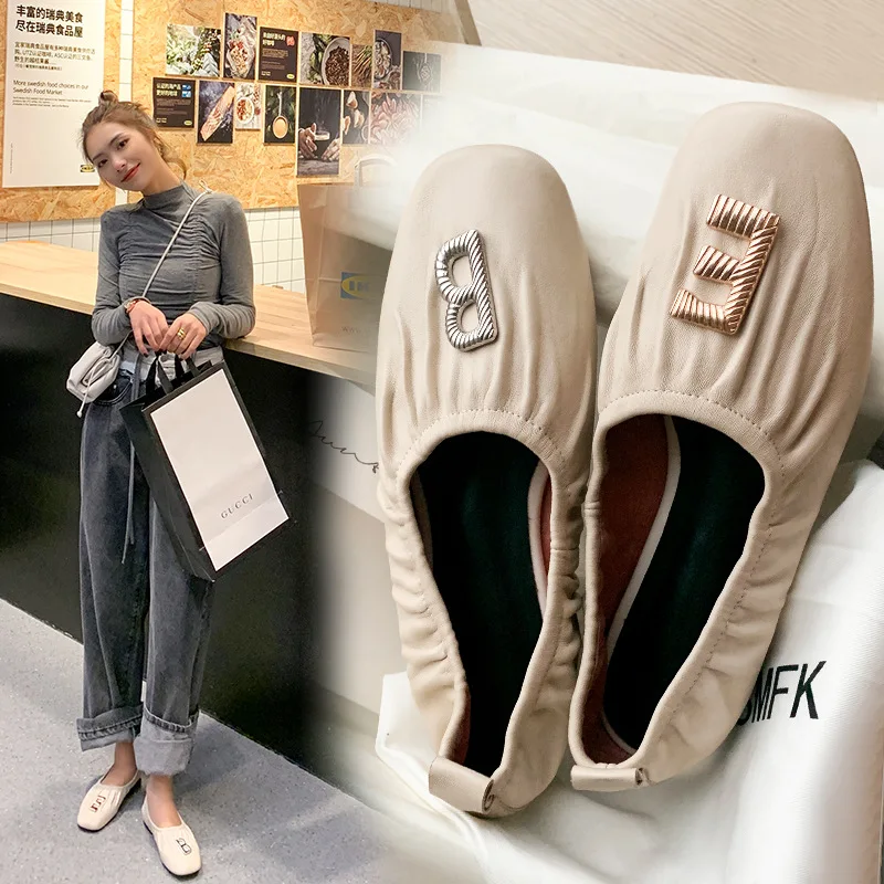 

Inside And Pure Leather South Korea Network Hongbo Main Celebrity Style Mandarin Duck Fastener Grandma Shoes 2020 New Style Flat