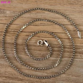 

BOCAI S925 sterling silver necklace Thai silver small rectangular Necklace personality trend men's and women's 925 silver chain