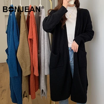 

Long Cardigan Women Sweater Casual Jumpers Ladies Coat Outerwear Black Cardigan Woman Long Sweater Winter Tops Knitwear Z709