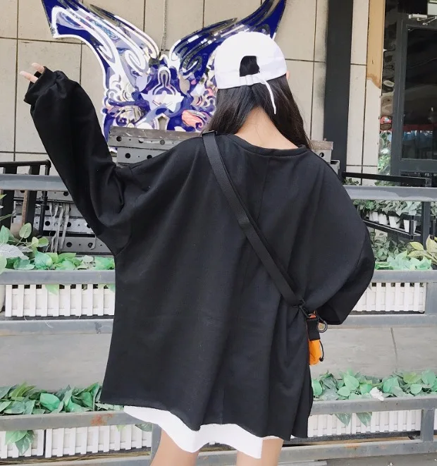 Модный свитер, топ Femme, Осенний корейский Ulzzang Harajuku, с дырками, поддельный, 2 предмета, пуловер с длинными рукавами, толстовки, женские