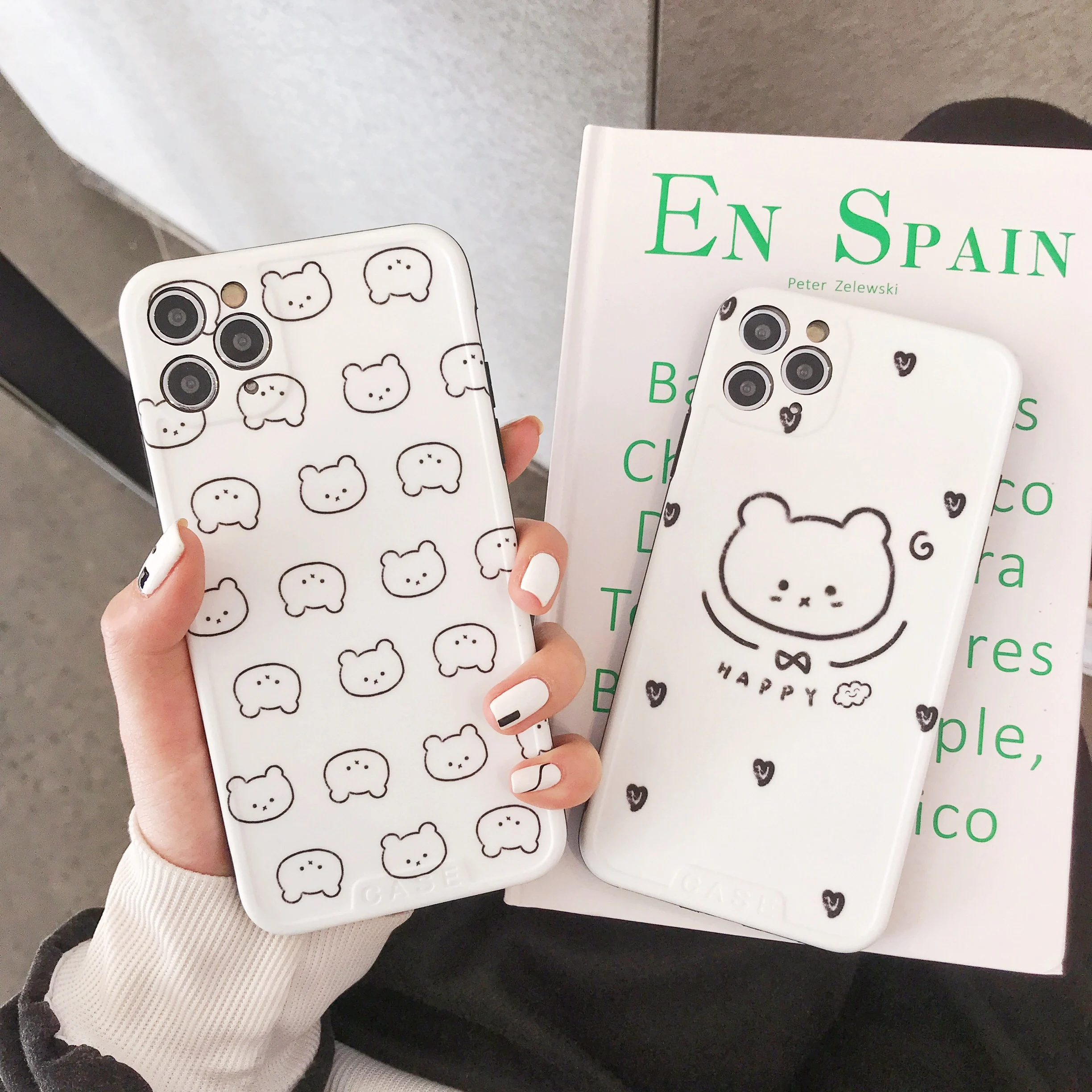 

The New Couples cute Cartoon Fine hole Anti-fall Happy bear imd For iphone 7 8Plus iphone X XR 11 Pro MAX Case Cover Phone Case