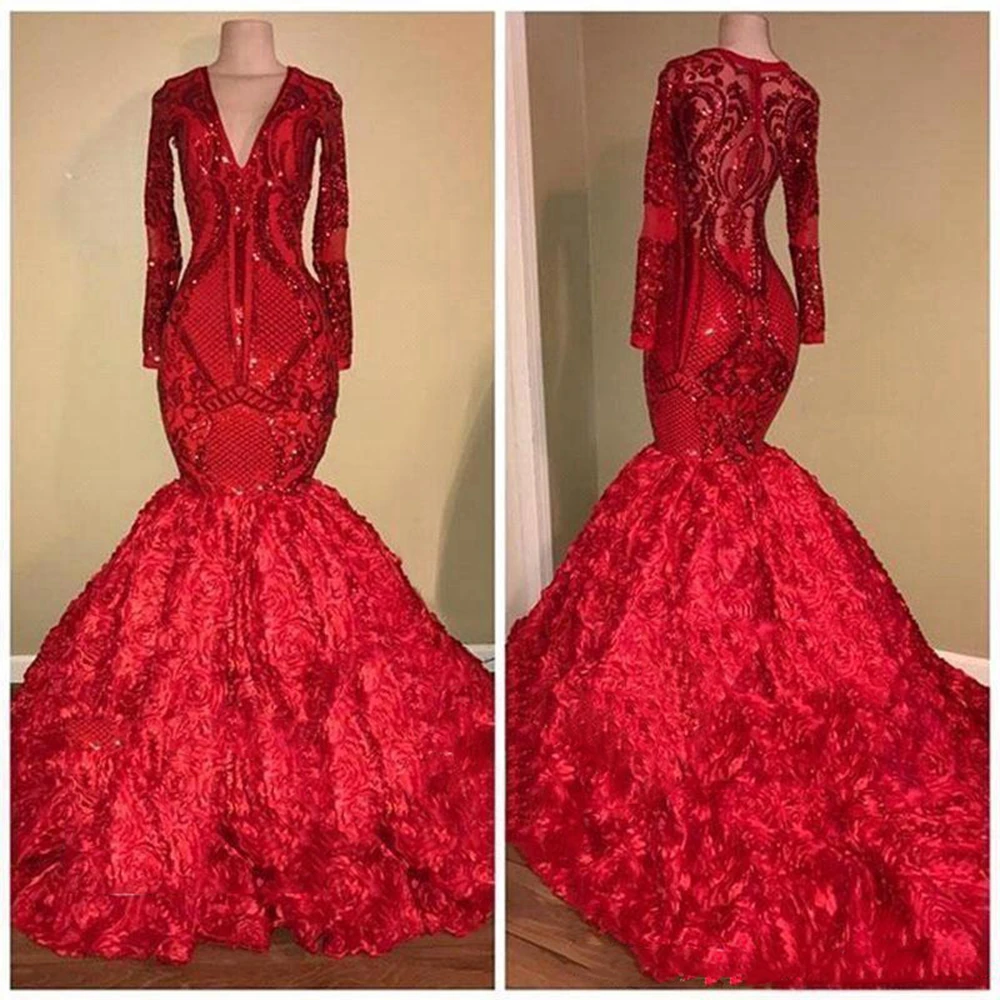 red sparkly mermaid prom dress