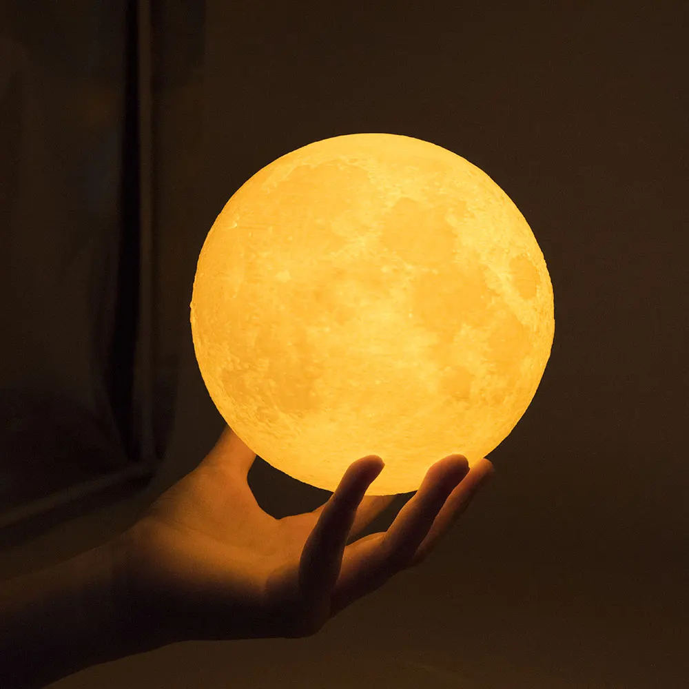 Moon Lamp 3D Printed Methun Moon Light Night Light for Kids Gift for Women USB Charging and Touch Control Brightness Warm and Cool White Lunar Desk Lamp 4.7 inches with Wood Base 