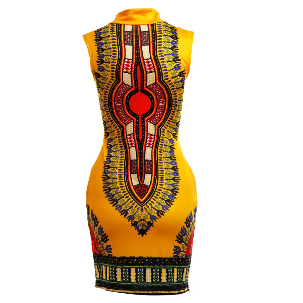 African Dresses for Women Sleeveless Elastic Dashiki Print Bazin Robe Africaine Ladies Clothes Female Dress Party Rich Clothing african culture clothing