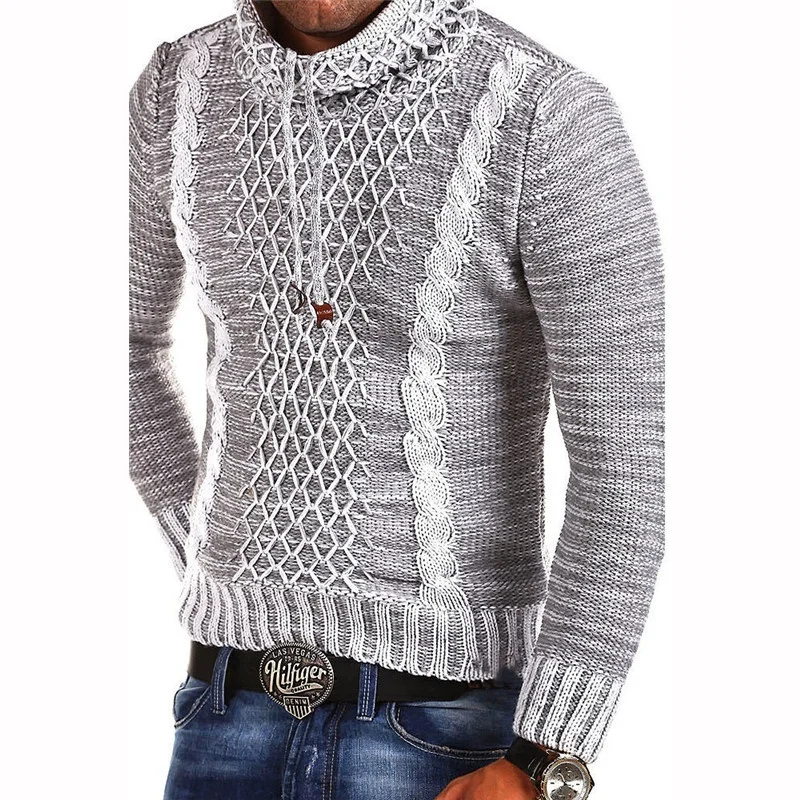 ZOGAA,, мужской вязаный свитер, шарф, воротник, тонкая вязка, хип-хоп стиль, уличная одежда, длинный рукав, повседневные мужские свитера, Рождественский свитер, зима - Цвет: Серый