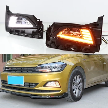 

1 Pair Car DRL LED Daytime Running Light Fog Lamp Sequential Yellow Turn Signal Function 12V For Volkswagen Polo 2018 2019