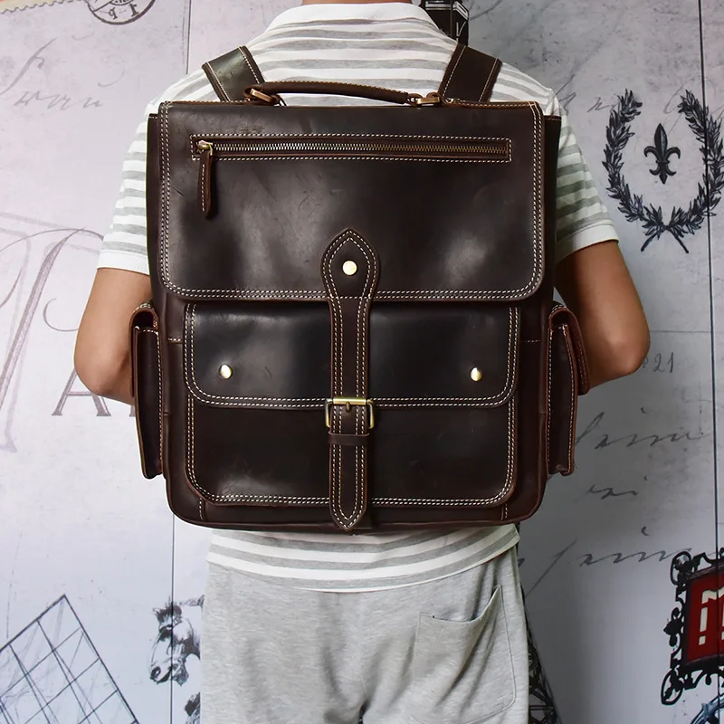 Model Show of Woosir Mens Leather Travel Backpack