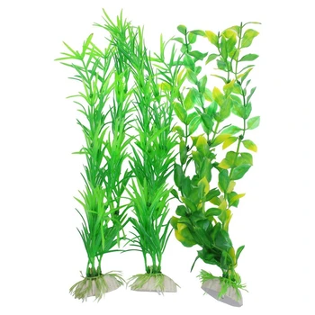 

3 Pcs Aquarium Fish Tank Yellow Green Plastic Artificial Plants 13.8" Height