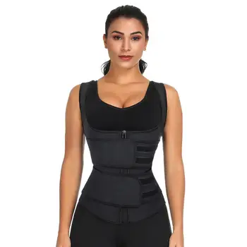 

100% Latex Sweat Waist shaper Vest Double Belts Slimming tummy control Waist Trainer Sticker Plus Size