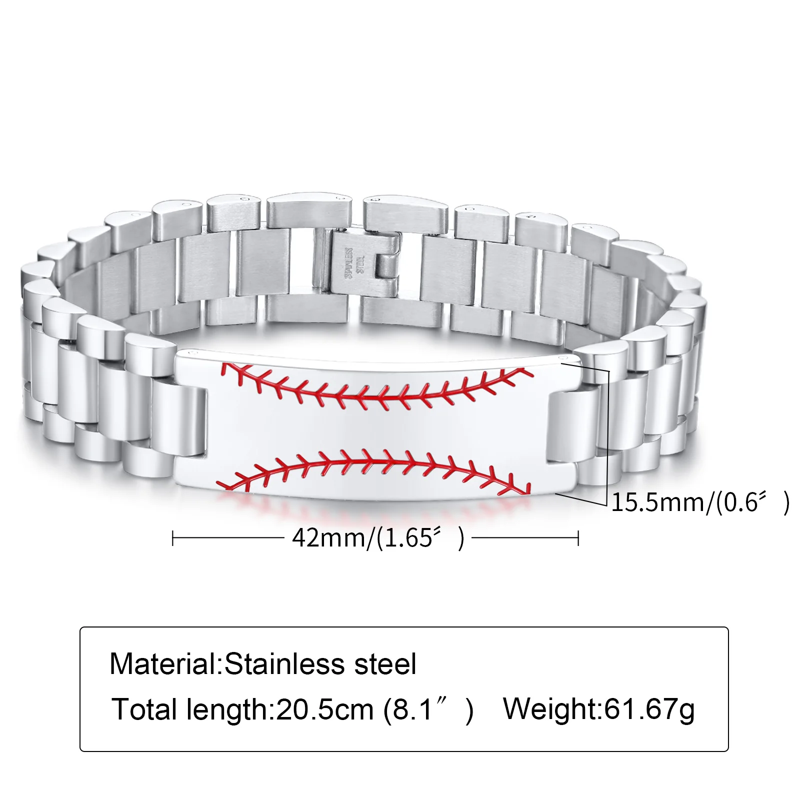 Men Bracelet,Stainless Steel Wristband,Baseball Watches Band Bracelets for Man Jewelry