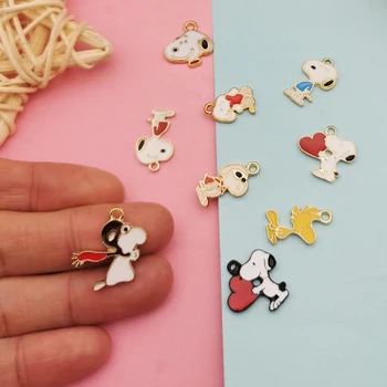 

10pcs Cartoon Puppy Metal Enamel Charms Bracelet Cute Love Fly Dog Pendants Earring Floating Jewelry DIY Accessory Ornament Gift