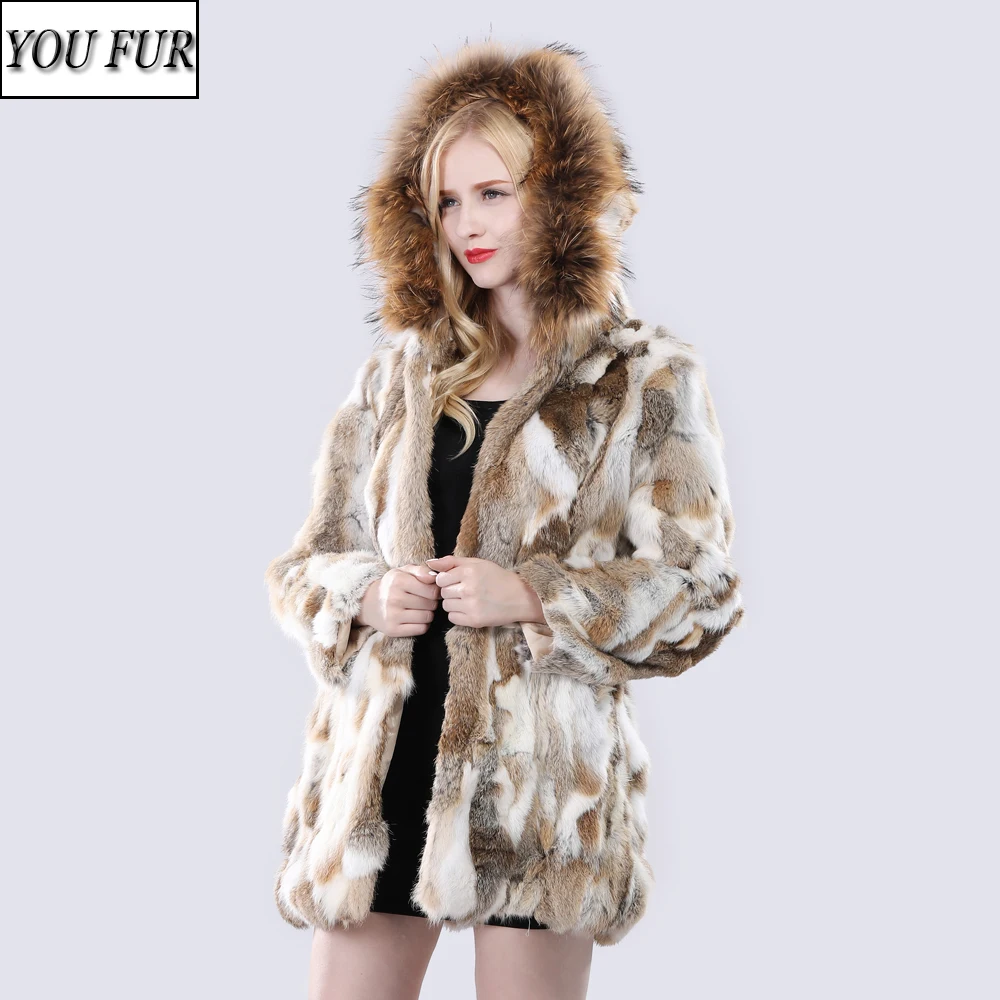 2022 New Natural Fur Coat Winter Women Real Rabbit Fur Jacket With