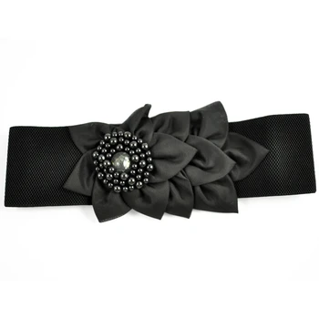 

2.4" Width Black Textured Band Elastic Cinch Waist Belt For Ladies