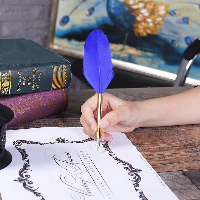 AP190 Office Pen retro Metal Quill Pen European Feather Pen Quill Pen Gift - Цвет: Dark Blue11