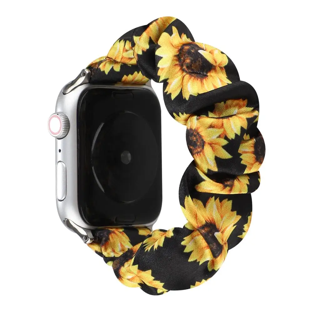 Цветок обтянутая тканью Эластичный ремешок для 38 мм 40 42 44 Apple Watch 6 SE 5 4 3 ремешка
