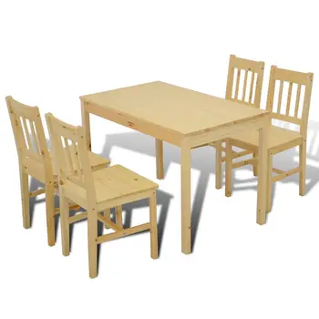 

Table with 4 chairs in Natural Wood Modern Small Apartment Home Table And Chair Combination Rectangular 4 Person Solid Wood