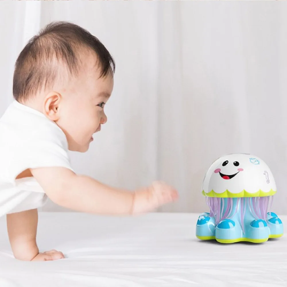 Baby Infant Electronic Jellyfish Shape Light Music Story Telling Educational Toy Intelligent Robot with Universal Wheel