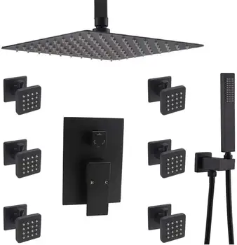 

Bathroom Shower Fixtures Rain Mixer Shower Combo Set with Valve 12” High Pressure Modern Shower Head System with Body Sprays