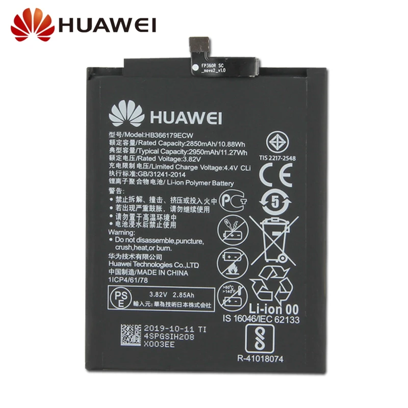 Оригинальная сменная батарея для huawei Nova 2 CAZ-TL00 CAZ-AL10 Nova2 HB366179ECW настоящая батарея для телефона 2950 мАч