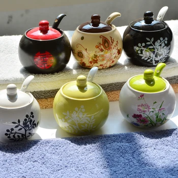 

Chinese condiment bottle ceramic set salt seasoning pot condiments boxes simplicity kitchen household oil chili cans cruet