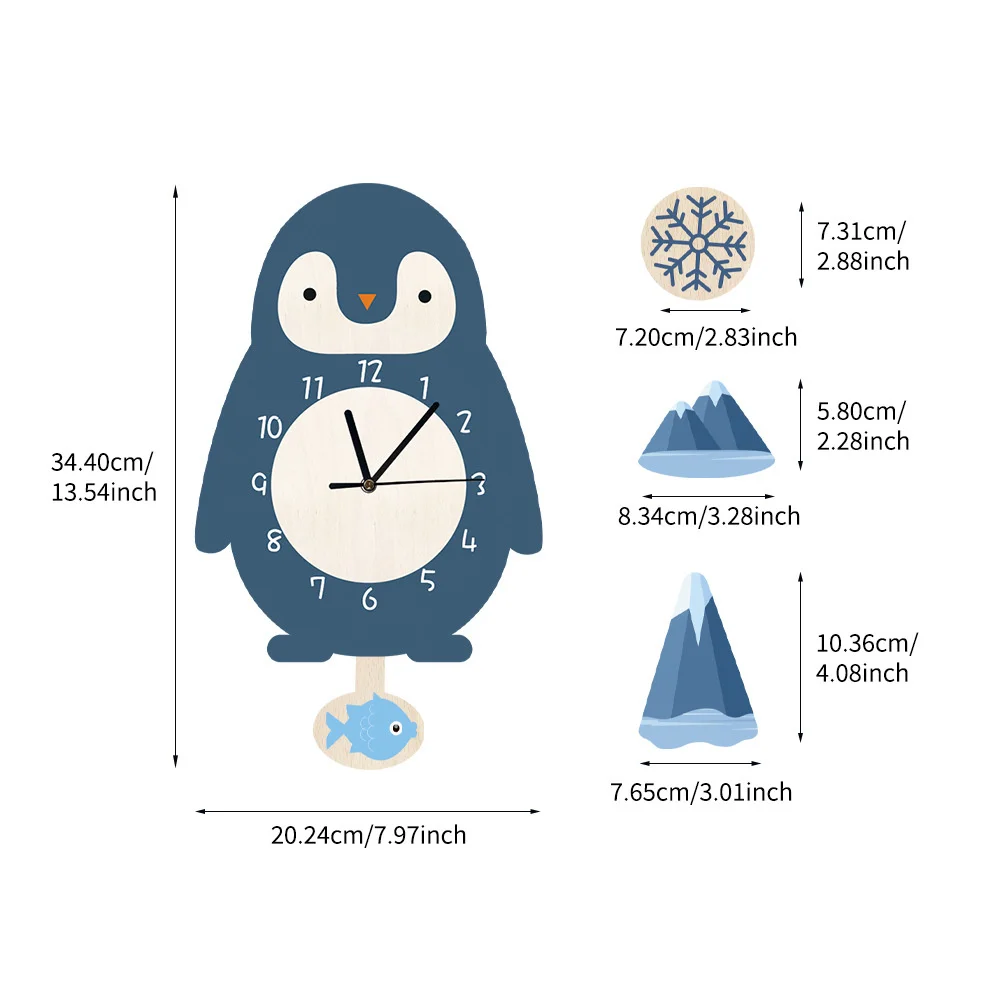 Rainbow Sun Child's Room Pendulum Clock Cute Animal Boy Girl Bedroom Decoration Wall Clock Nursery Decor Cartoon Clock Kids Gift