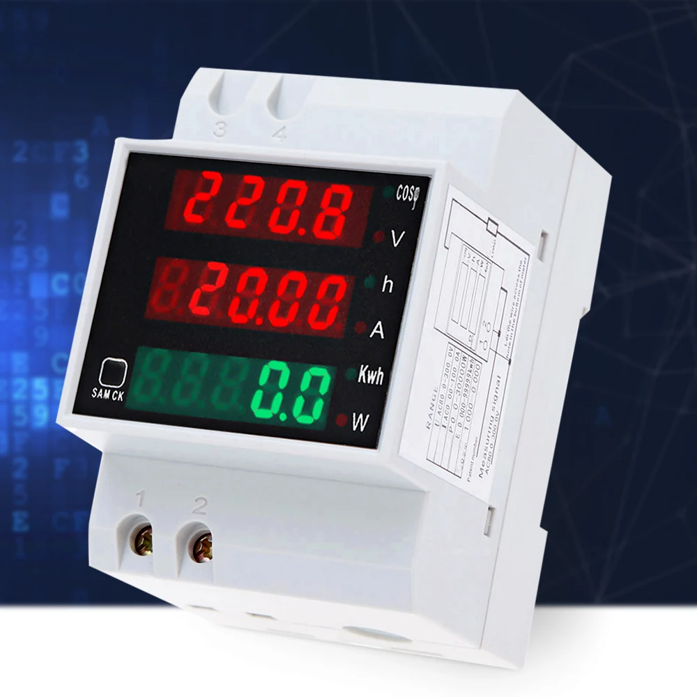 

KKMOON Digital Ammeter Voltmeter Multifunctional Din Rail Current Voltage Power Factor Meter Suitable for AC50Hz Mains Supply