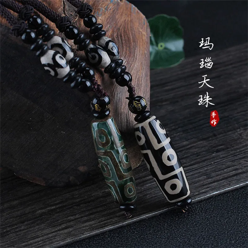 Nine-Eye-Tibet-Dzi-Pendant-Drop-Choker-Nacklace-Natural-Stone-Materials-Fashionable-Style-Tibet-Heaven-Bead