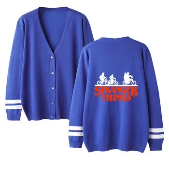 

Stranger Things v-neck Cardigan Sweater men/women Fashion print blue Casual Harajuku Sweater stranger things Popular casual tops