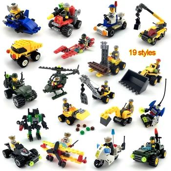 

Helicopter and Robot Excavator Grain Building Blocks Toys