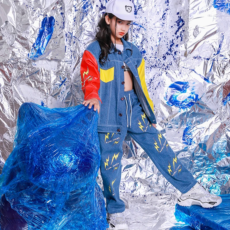 Student-Hip-Hop-Dancing-Costume-Red-Yellow-Denim-Jacket-Trousers-Loose-Street-Wear-Girls-Jazz-Dancewear (3)