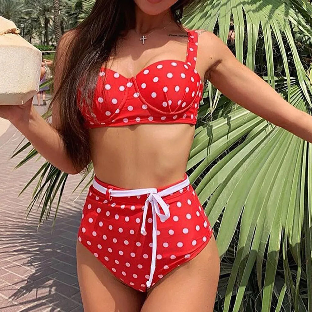 

2019 High Waist Swimsuit Female Polka Dot Swimwear Push Up Sexy Bikini Women Belt Bathing Suit Summer Beach Wear Bathers