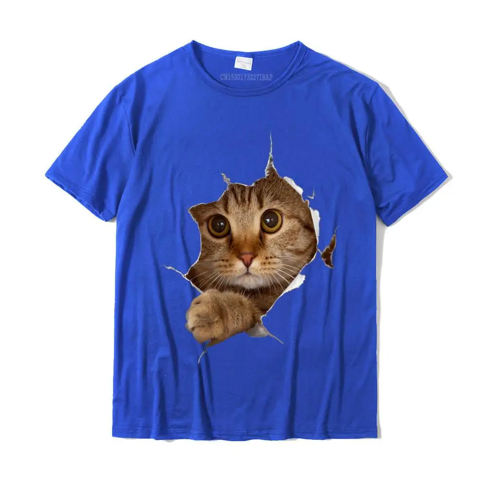 Family Cotton Fabric T Shirt for Men Short Sleeve Funny T Shirt New Arrival VALENTINE DAY Round Neck Tee Shirt Design Womens Sweet Kitten Torn Cloth - Funny Cat Lover Cat Owner Cat Lady V-Neck T-Shirt__MZ23550 blue