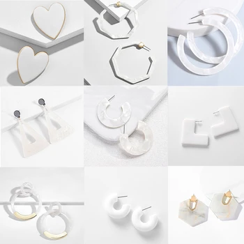 

New Elegant White Acrylic Dangle Earring For Women Geometric Heart Round Leaves Hanging Flowers Statement Brinco Fada Za Jewelry