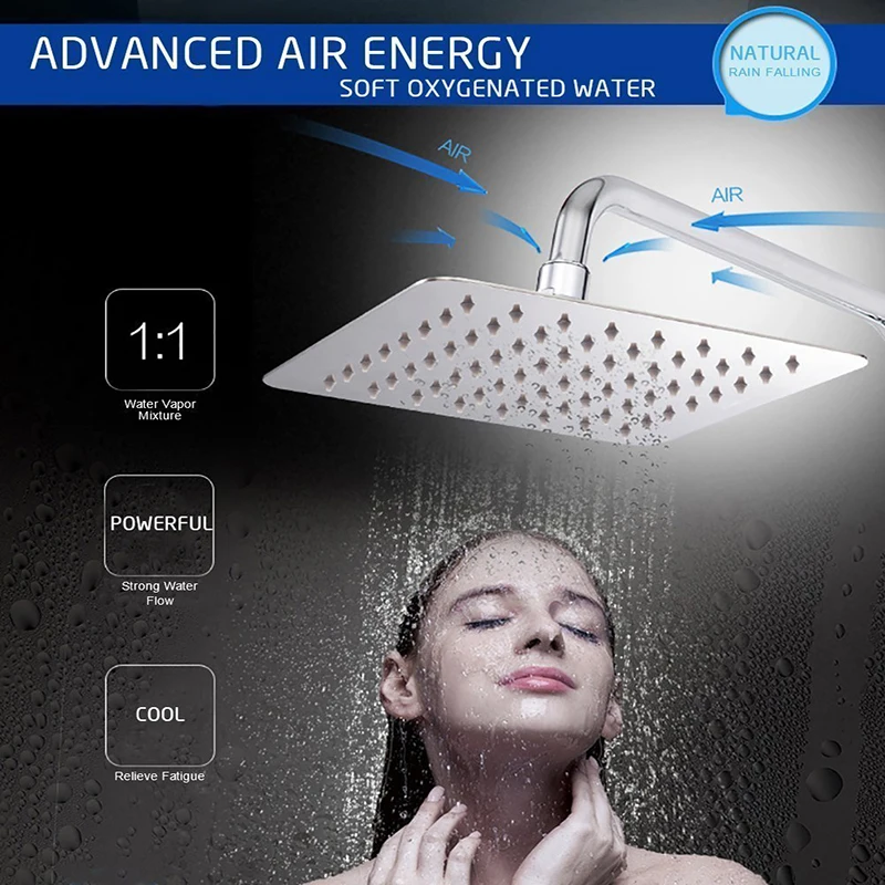 chrome ultrathin showe head shower faucet accessories 10" 12" 16" rainfall square chrome finish single head bathroom shower head