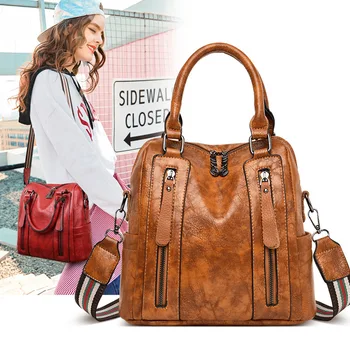 

High Quality Women PU Leather Ladies Tote Casual Wide Strap Women Shoulder Messenger Bag Solid Color Crossbody Bags For Women