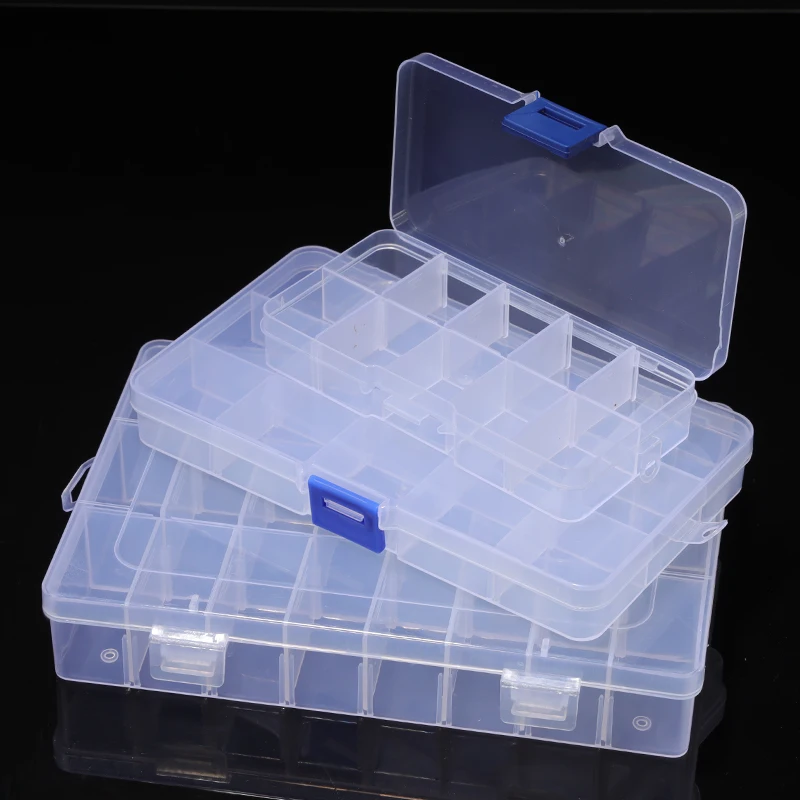 

Transparent Storage Box 10/15/24 Grid Organizer Case Storing Plastic Box Jewelry Beads Pill Screw Organizador Waterproof 24 Cell