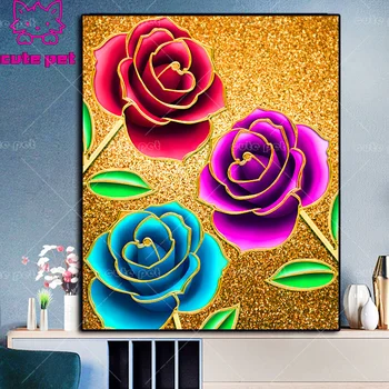 

DIY Full Square round Diamond embroidery Three-color rose puzzle Diamond mosaic 5D Diamond painting Cross stitch Picture Decor