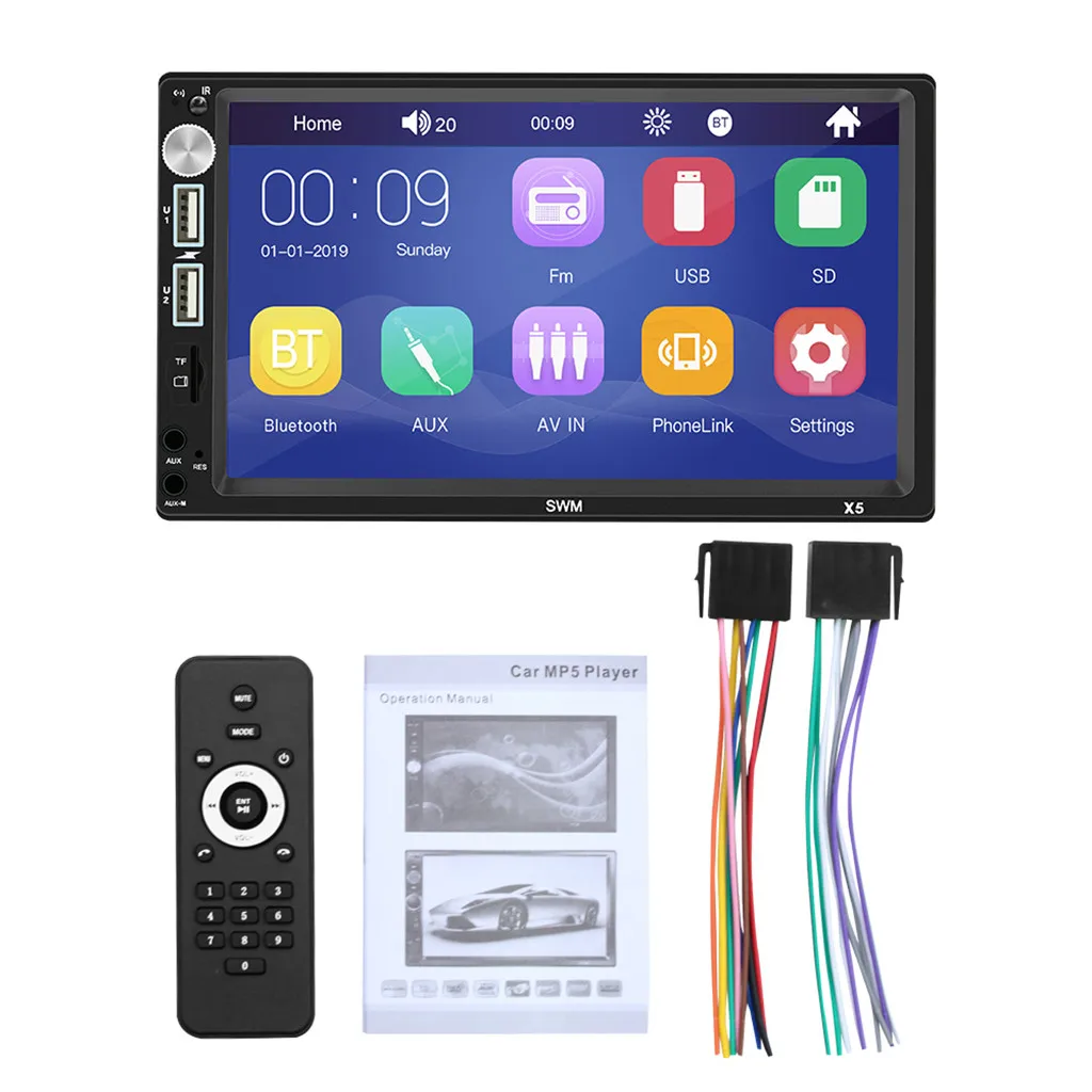 

Car Radio MP5 Player HD 7" Touch Screen Stereo Bluetooth 12V 2 Din FM ISO Power Aux Input Auto SD USB U disk 800*480 resolution