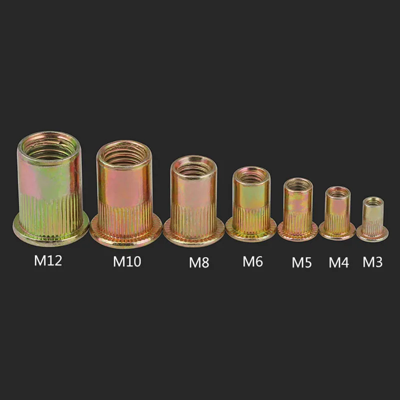 Flat Head Zinc Plated Carbon Steel Knurled Rivet Nut Insert