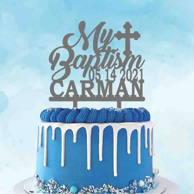 Personalized Kids Baptism Cake Topper Custom Name Party Date My For Christening Decoration | Дом и сад