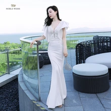 Сексуальные платья для выпускного вечера v-образным вырезом длиной до пола Гибкая атласная аппликация из бисера Русалка Вечерние платья