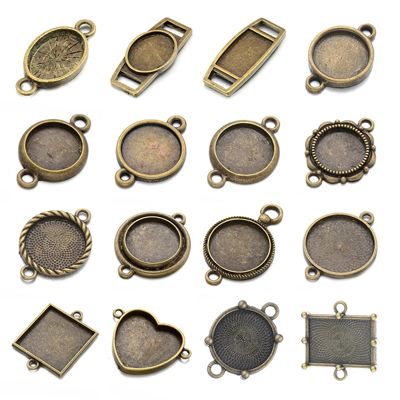 

10pcs/lot Multiple Styles Metal Connector Cabochon Blanks Setting For Necklace Pendant Bracelet DIY Jewelry Making Accessories