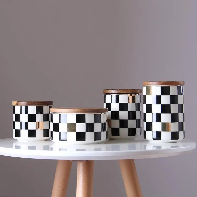 

Nordic Ceramics Storage Jars For Spices Seal Slimes Storage Jar Bottle With Wood Lid Home Organizer Coffee Sugar Tea Container