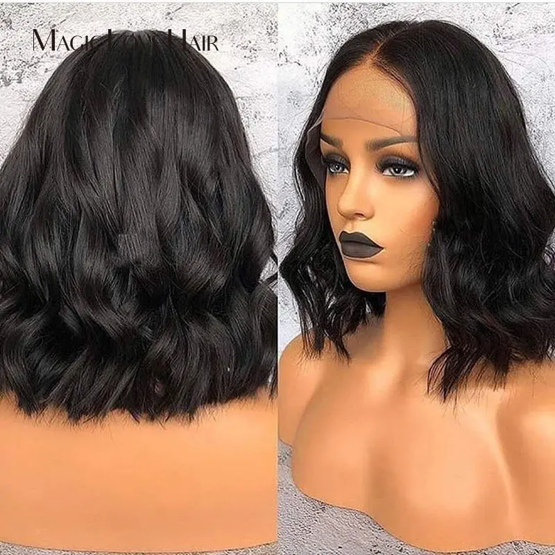 Magic Love Short Bob Lace Front Wigs Human Hair Natural Wave Remy Natural Black Pre Plucked For Black Women