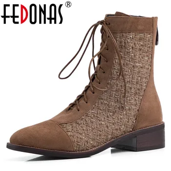 

FEDONAS Retro Euro Style Women Cross-tied Mid-calf Boots Party Night Club Shoes Woman Flock Warm Autumn Winter Riding Boots 2020