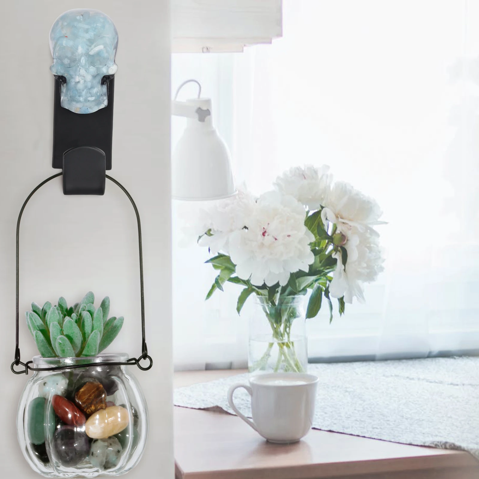 Carved Skull Resin Crystal Stone Wall Hanging Hook Bathroom Clothes Towel Hook Bedroom Coat Hook Living Room Kitchen Home Decor