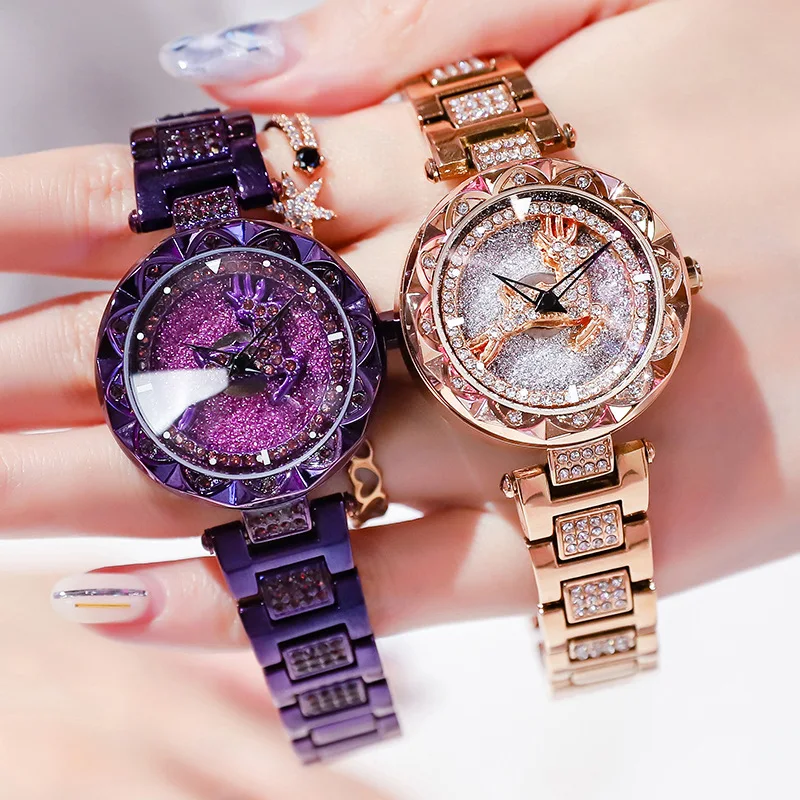 

VOHE Deer Rotate Women Watches Rose Gold Luxury Diamond Ladies Watch Waterproof Steel quartz female wristwatch relogio feminino