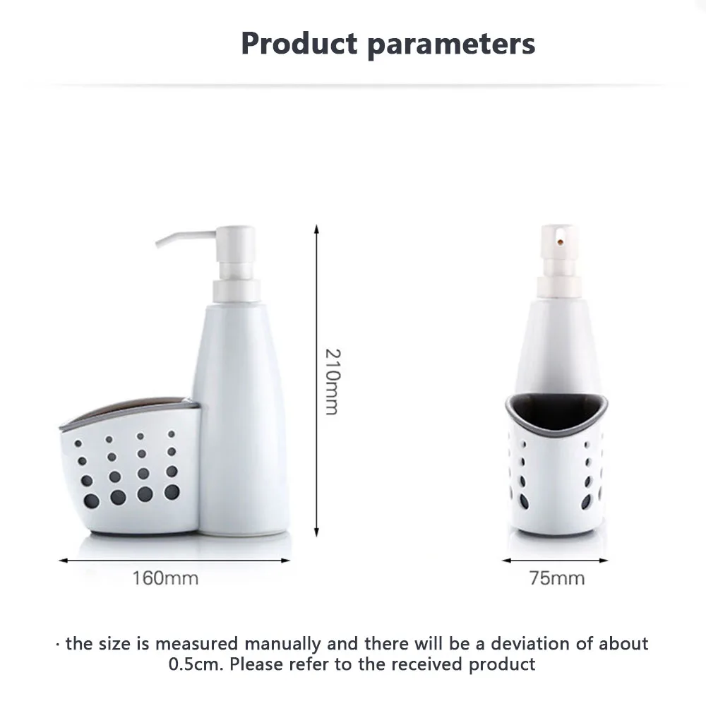 Multifunctional 2 In 1 Soap Bottle &Amp; Sponge Drainboard Plastic Liquid Soap Dispenser Kitchen Bathroom Hand Press Type Dispenser