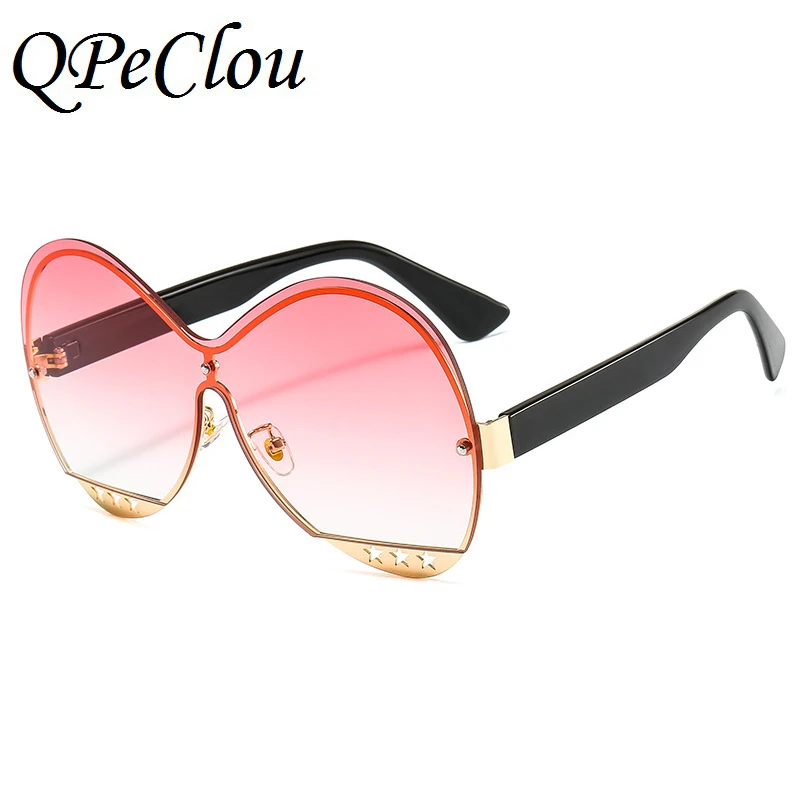 

QPeClou 2020 New Fashion Modern Oversized Round Sunglasses Women Vintage Metal Rimless Sun Glasses Men Star One Piece Goggle